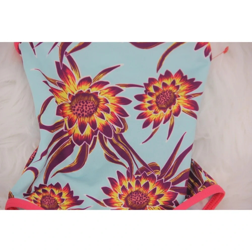 PATAGONIA Swimsuit Baby Girls 6-12M Aqua Pink Flower Tank Bathing 1 pc NWOT #44